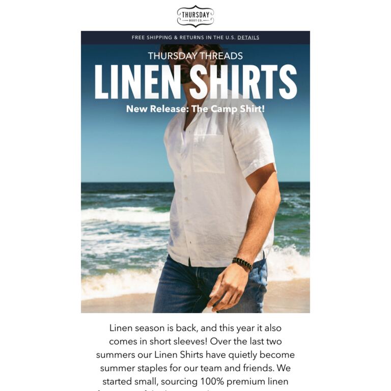 Thursday Threads: New Linen Shirts! - newsletter screenshot