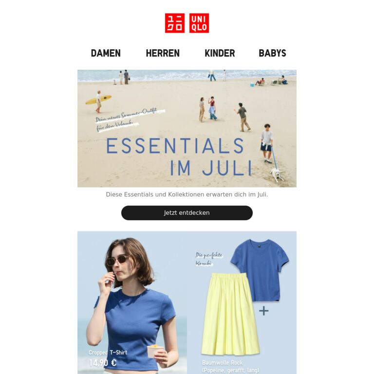 Der Juli bei UNIQLO - newsletter screenshot