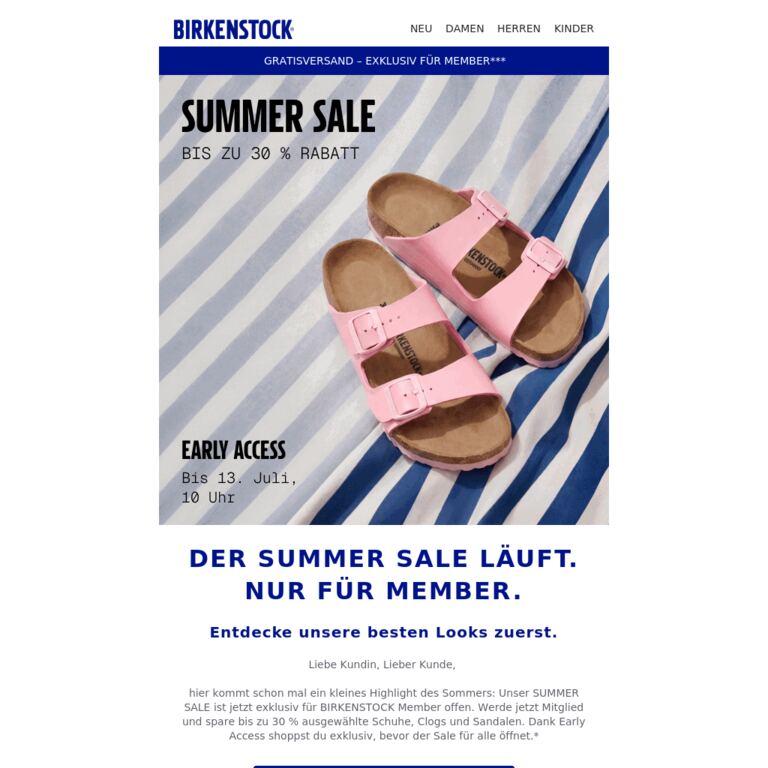 Summer Sale: Starte früher rein als alle anderen. - newsletter screenshot