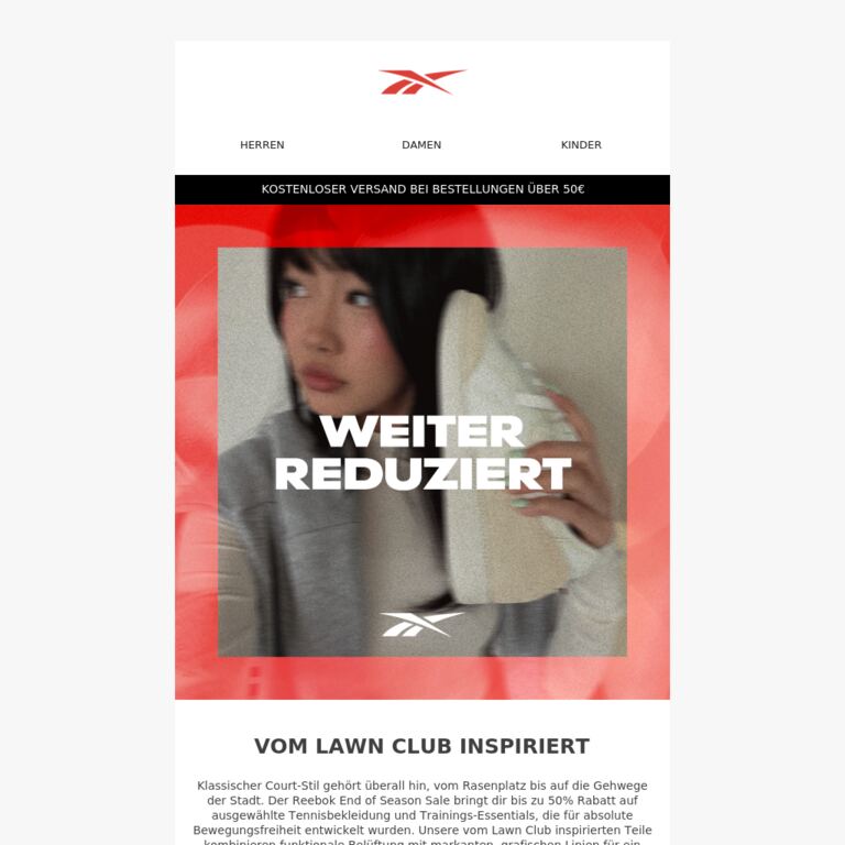 Zeige deinen besten Look. Bis zu 50% Rabatt auf ausgewählte Tennis-Styles - newsletter screenshot