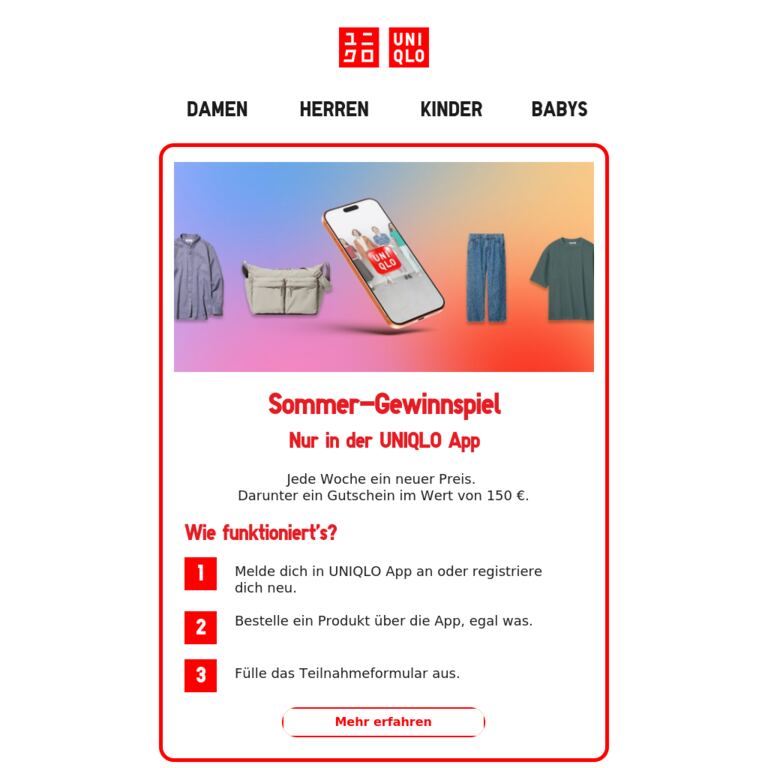 Jede Woche gewinnen - newsletter screenshot
