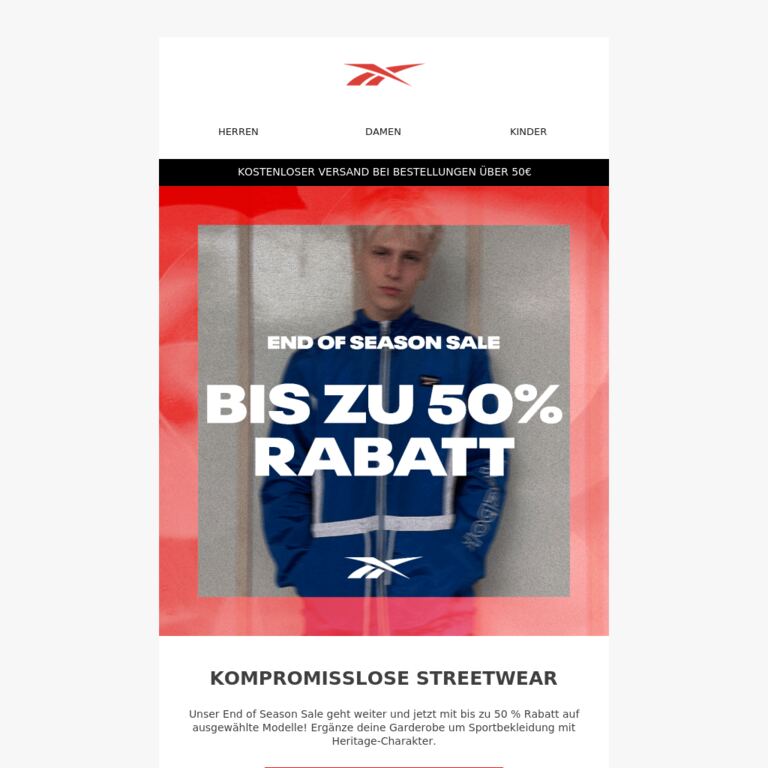 Klare Ästhetik. Bis zu 50% Rabatt auf ausgewählte Styles - newsletter screenshot