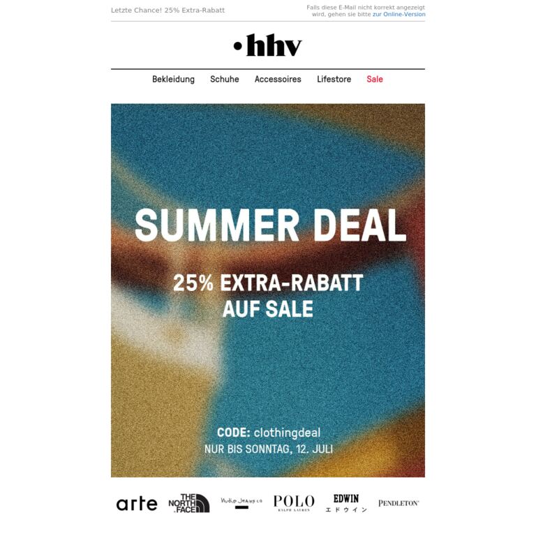 Nur noch bis 23:59 Uhr - 25% Extra-Rabatt auf Clothing Sale! - newsletter screenshot