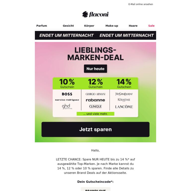 Letzte Chance: Bis zu -14 % auf Top-Marken 🤩    - newsletter screenshot