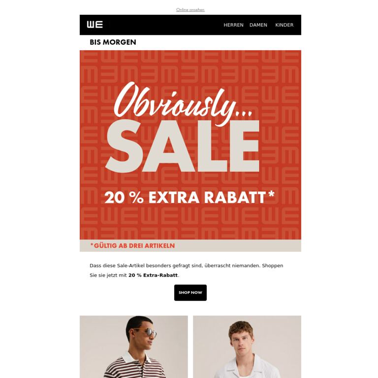 Sale-Bestseller mit 20 % Extra-Rabatt - newsletter screenshot