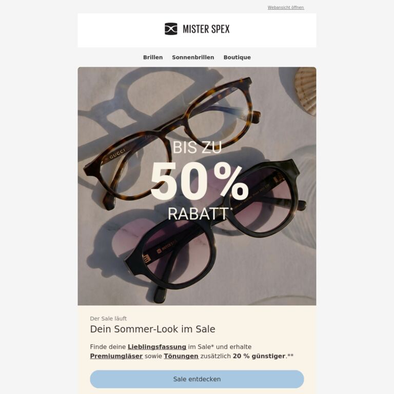 Schon geshoppt? Spare jetzt bis zu 50 % im Summer-Sale - newsletter screenshot