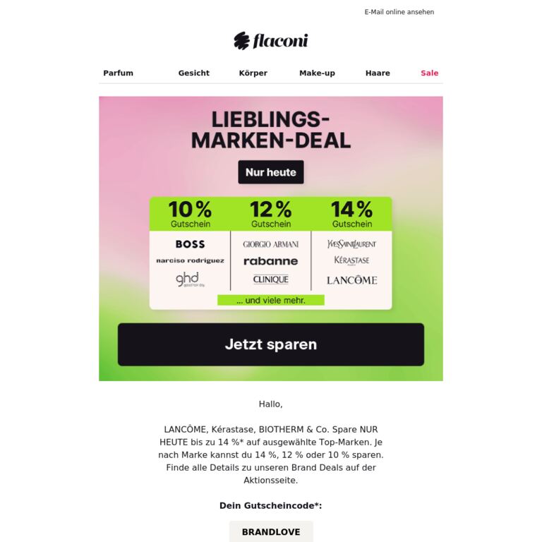 Bis zu -14 % auf deine Lieblingsmarken 🤩    - newsletter screenshot