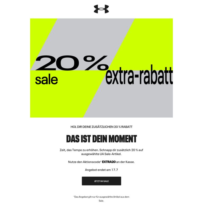 Bis zu 50 % Rabatt und 20 % extra - newsletter screenshot