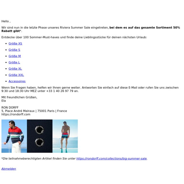 50% Rabatt auf über 100 Artikel aus unserem Riviera Summer Sale - newsletter screenshot