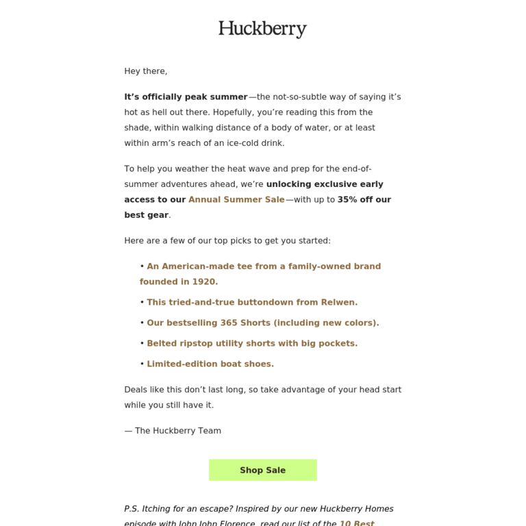 Early Access to Our Summer Sale - newsletter screenshot