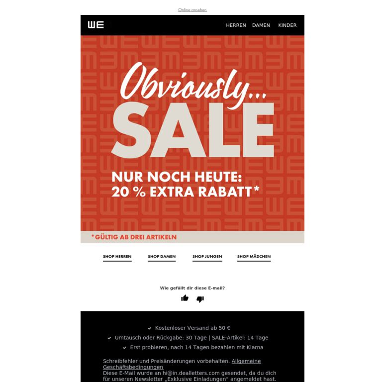 Nur noch heute: 20 % Extra-Rabatt - newsletter screenshot