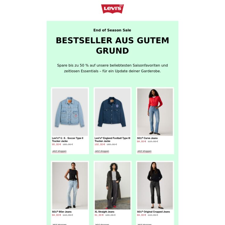 Entdecke unsere beliebtesten Fits – bis zu 50 % Rabatt* - newsletter screenshot