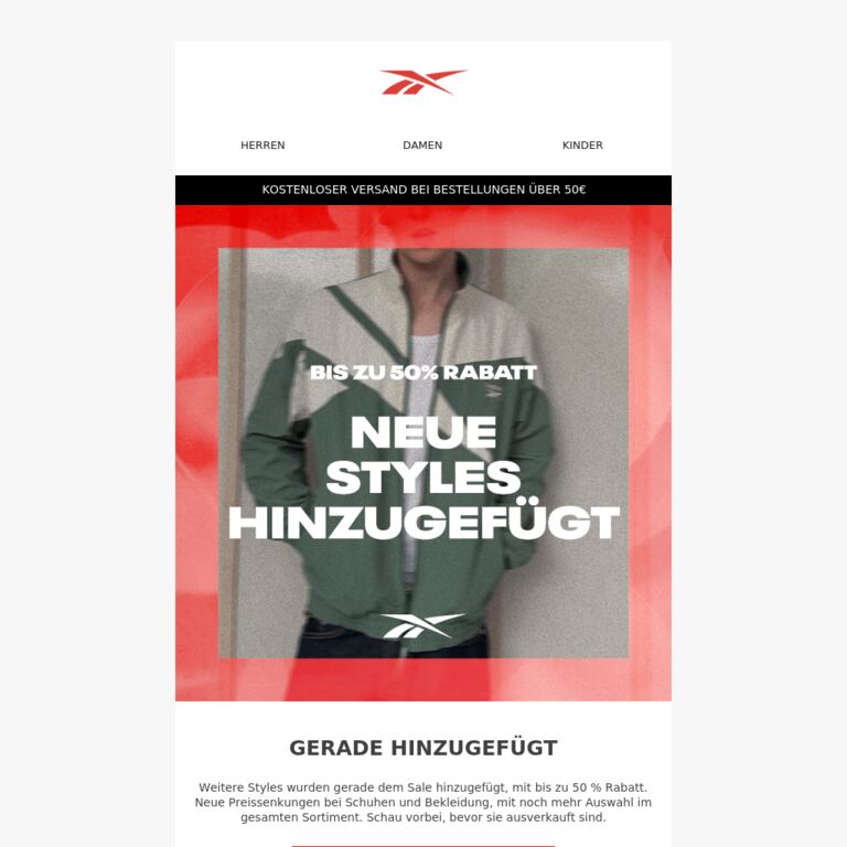 Neue Artikel im Sale - newsletter screenshot