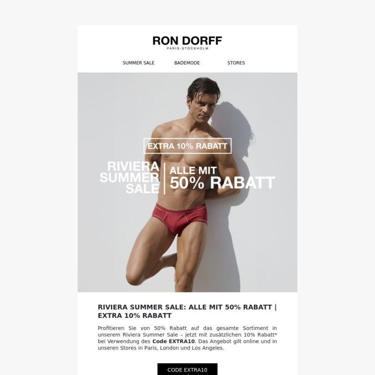 50% Rabatt mit extra 10% Rabatt - newsletter screenshot