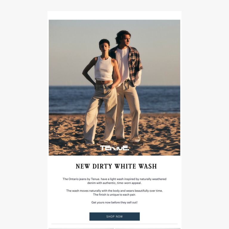 New In: Dirty White Jeans! - newsletter screenshot