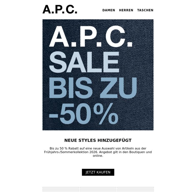 Neue Sale-Auswahl | Bis zu 50 % Rabatt - newsletter screenshot