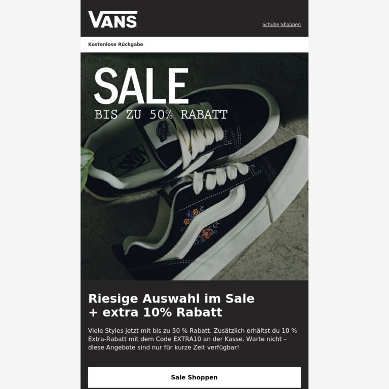 SALE: Bis zu 50% + extra 10% Rabatt - newsletter screenshot