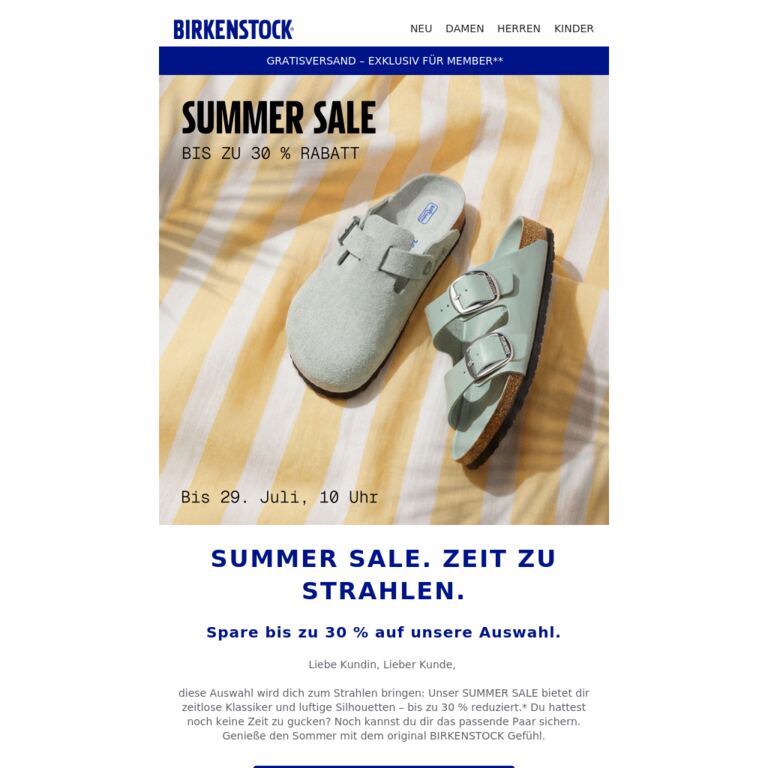 Summer Sale: Jetzt noch 30 % sparen. - newsletter screenshot