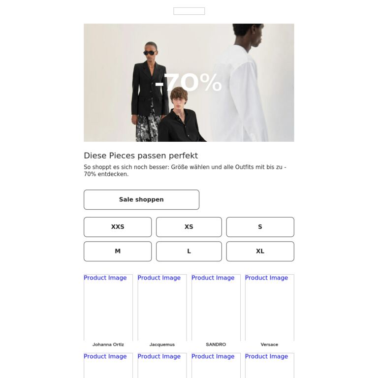 Sale nach Größe shoppen - newsletter screenshot