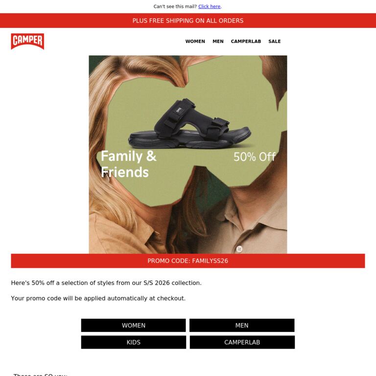 50% Off | Family and Friends - newsletter screenshot