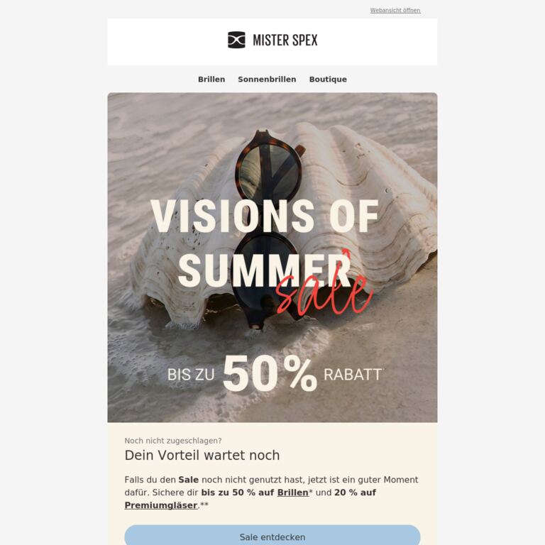 Jetzt noch bis zu 50 % im Sale sparen - newsletter screenshot