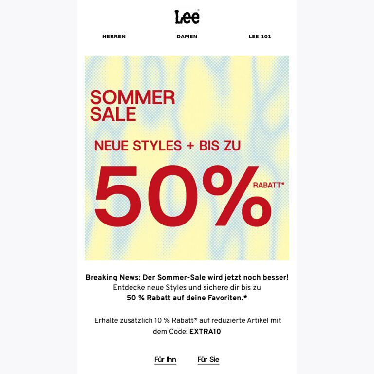 SOMMER-SALE: Neue Styles + bis zu 50 % Rabatt - newsletter screenshot