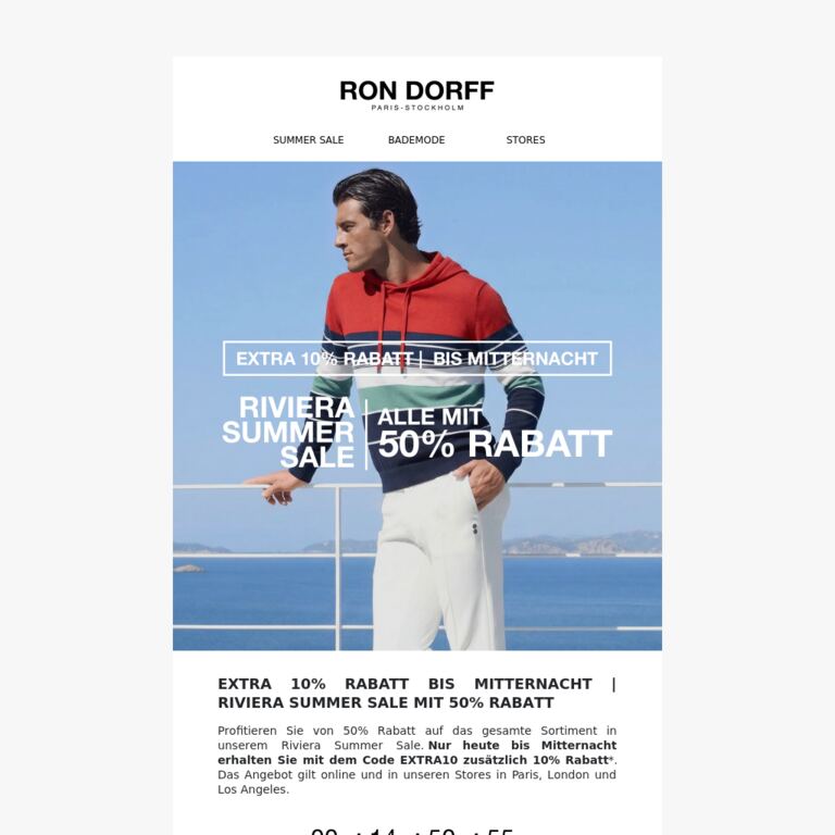 Extra 10% Rabatt bis Mitternacht - newsletter screenshot