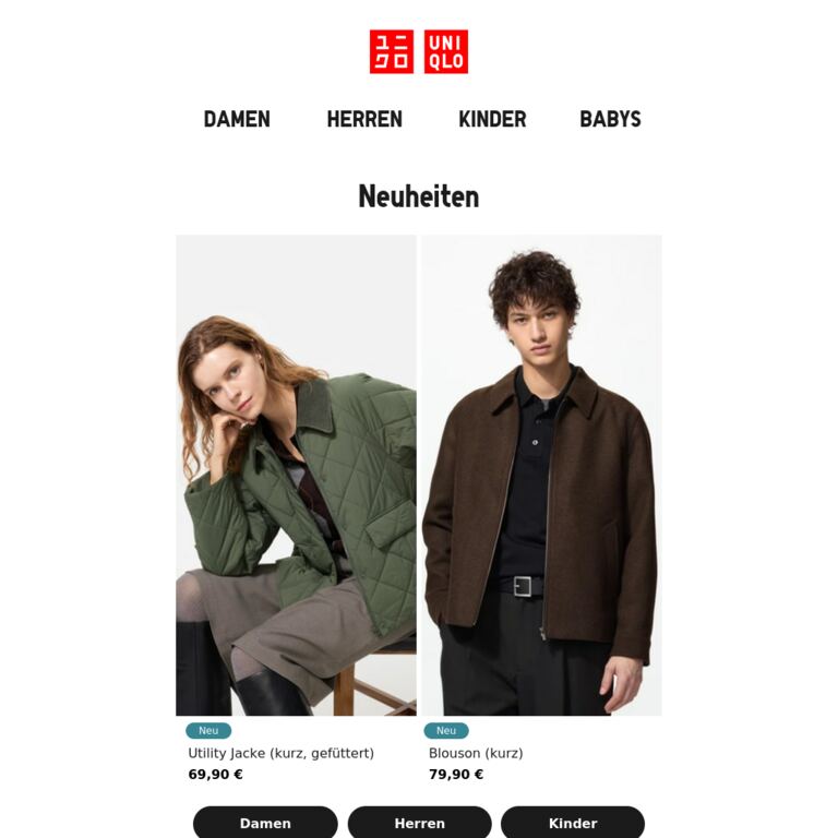 Diese Woche neu bei UNIQLO - newsletter screenshot