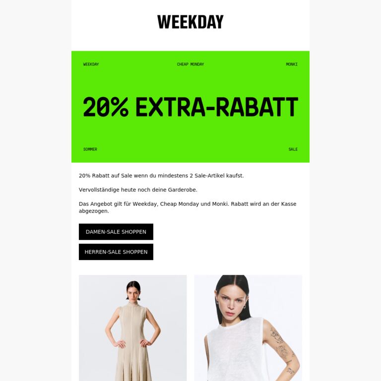 WEITERE 20% RABATT AUF DEN SALE - newsletter screenshot