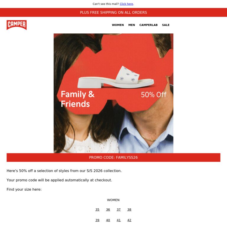 Family & Friends | 50% Off - newsletter screenshot