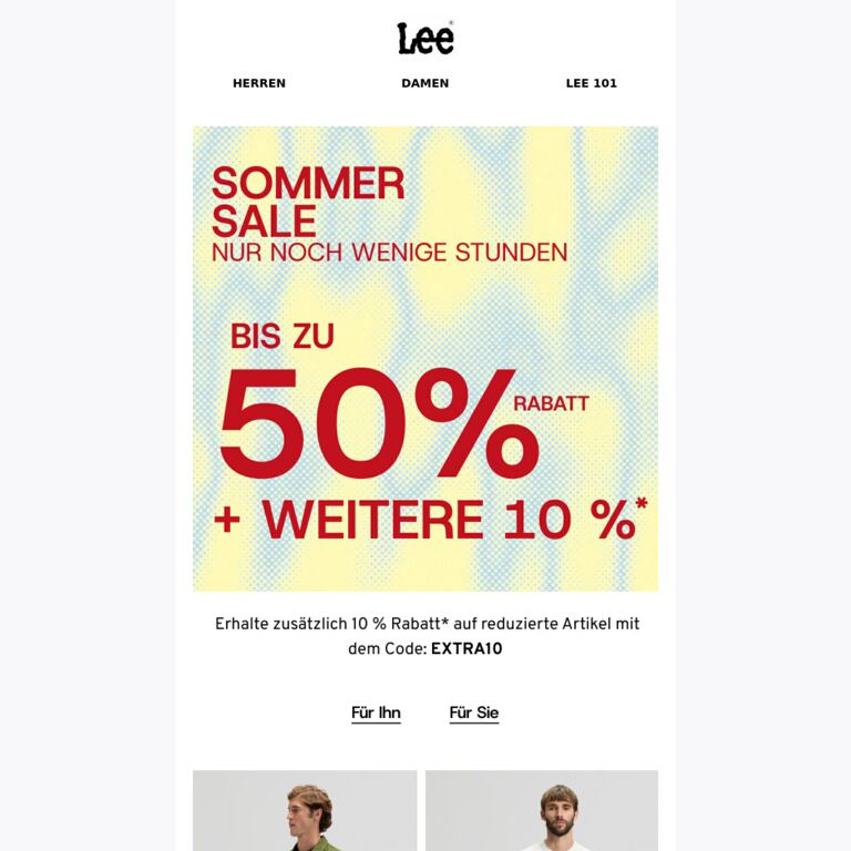 SOMMER-SALE – nur noch wenige Stunden: Bis zu 50 % Rabatt + weitere 10 % - newsletter screenshot