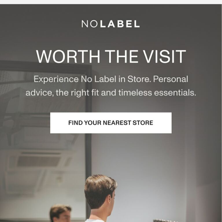 Experience No Label in store - newsletter screenshot