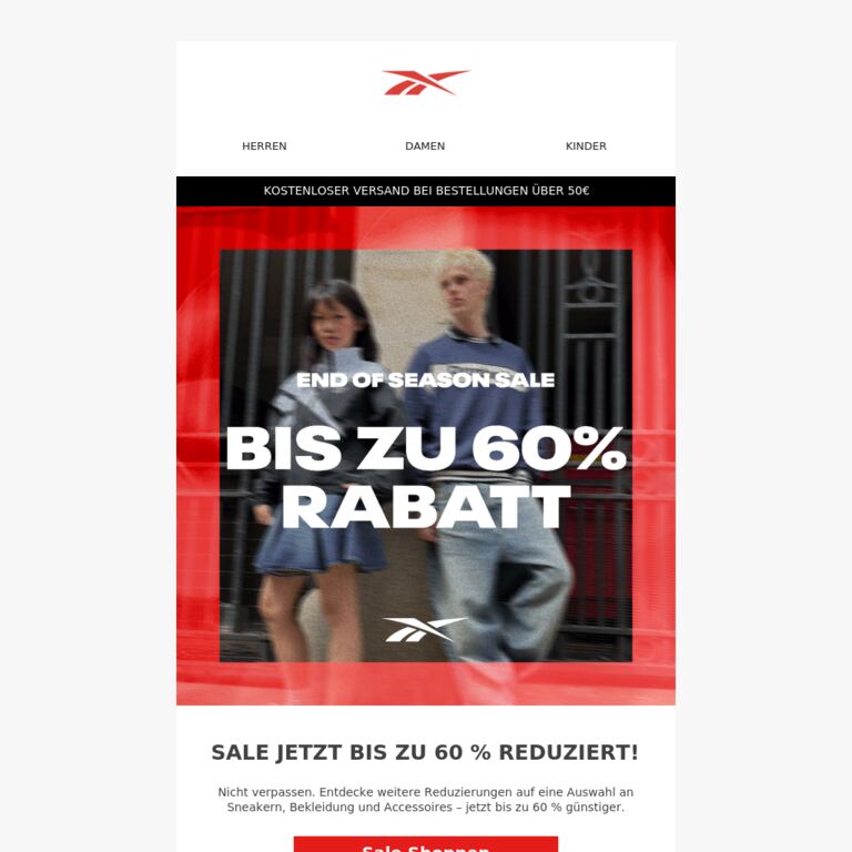 Reduziert: Jetzt bis zu 60% Rabatt. - newsletter screenshot
