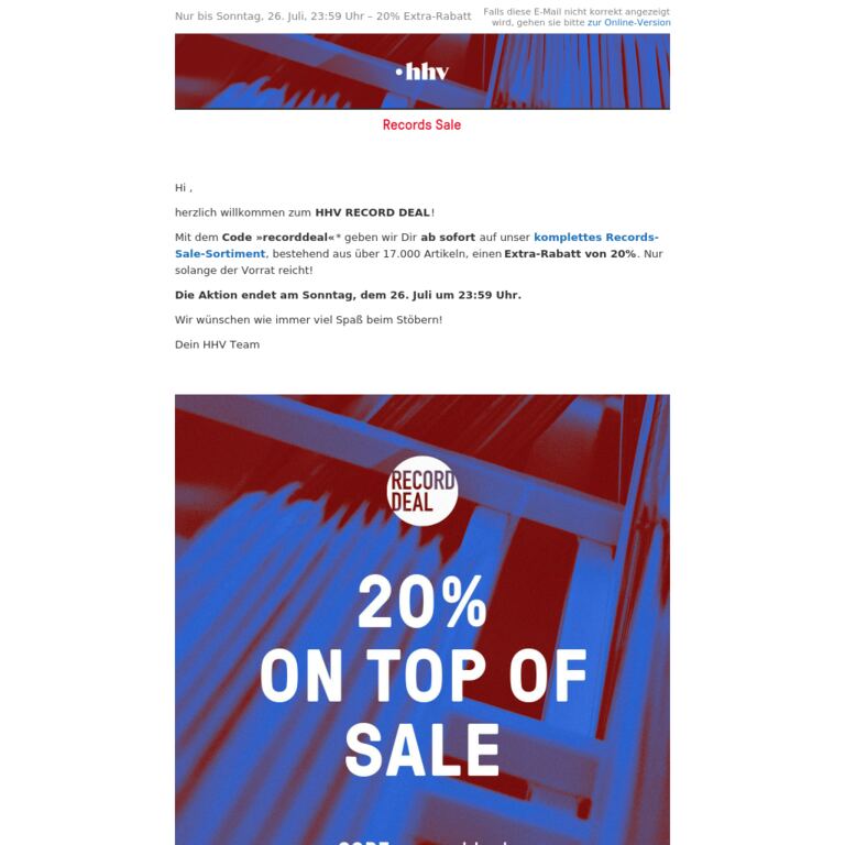 Jetzt bis zu 70% sparen mit 20% Extra-Rabatt! Nur bis 26. Juli! - newsletter screenshot