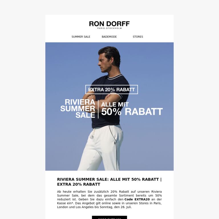 Extra 20% Rabatt jetzt | Riviera Summer Sale - newsletter screenshot