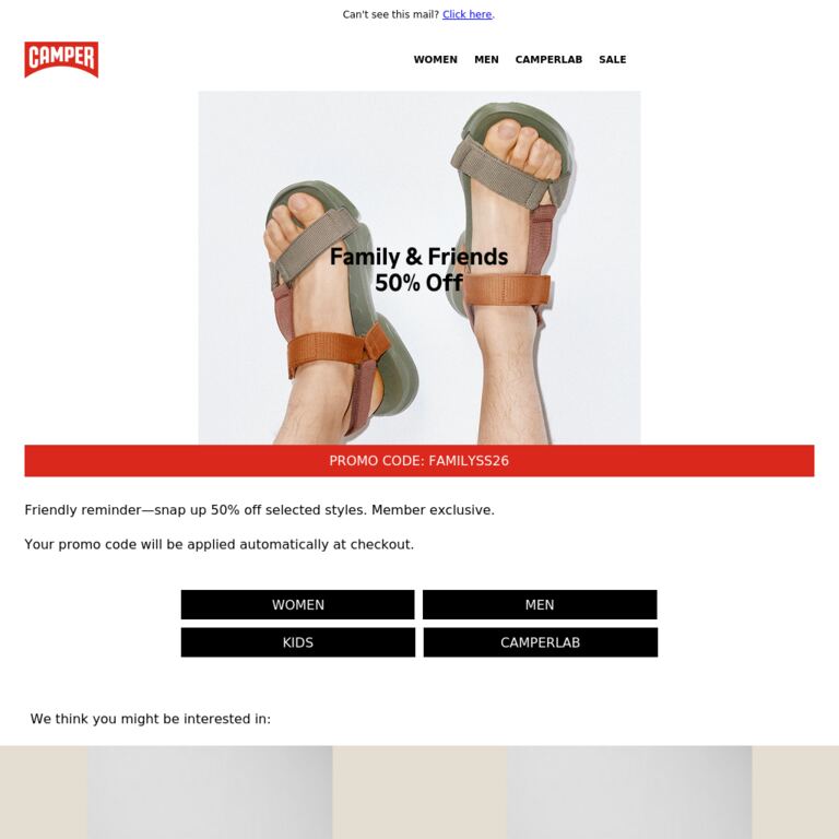 50% Off Inside | Family & Friends - newsletter screenshot