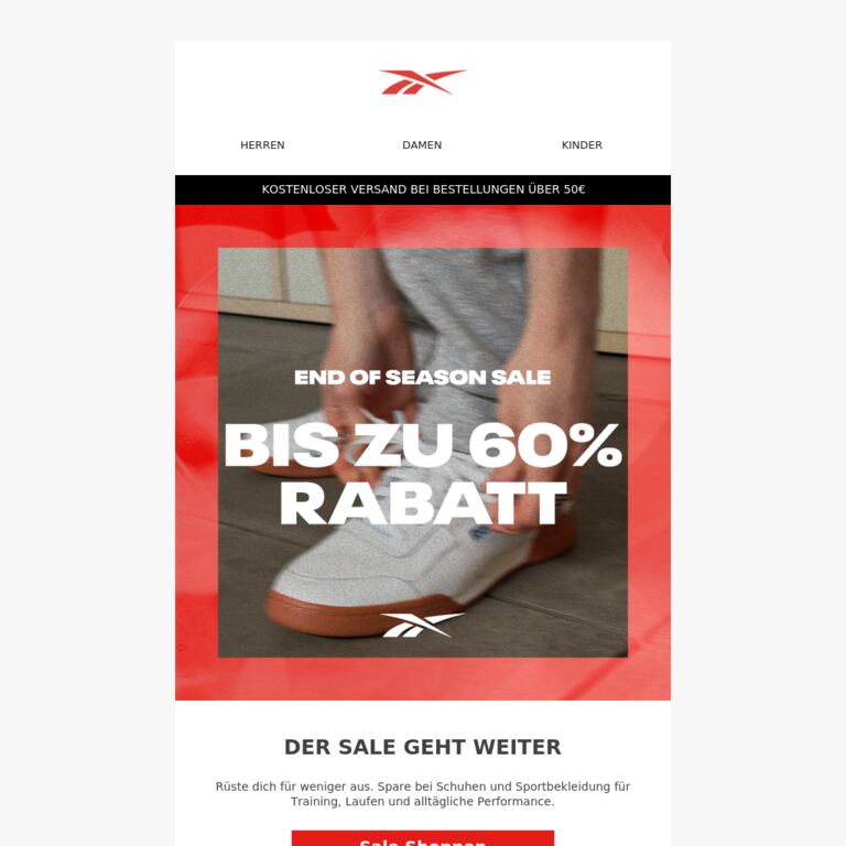 Reduziert: Jetzt bis zu 60% Rabatt. - newsletter screenshot