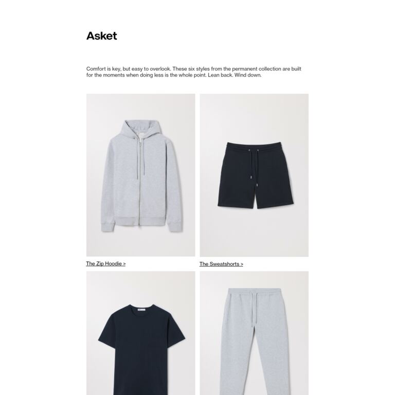 Quiet clothes for quiet days - newsletter screenshot