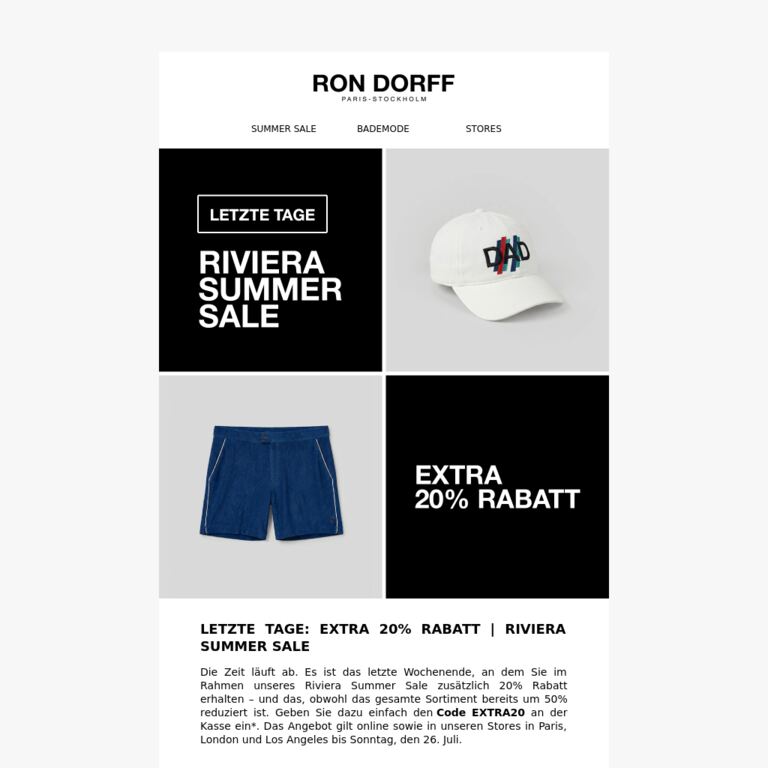 Letzte Tage: 50% Rabatt auf der Riviera Summer Sale - newsletter screenshot