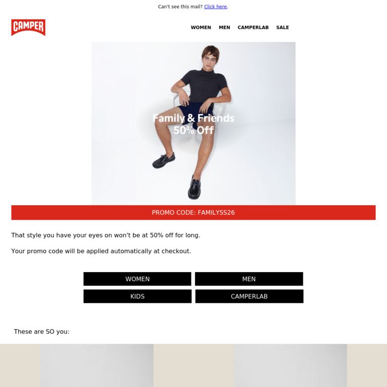 Almost Over: 50% Off | Family & Friends - newsletter screenshot