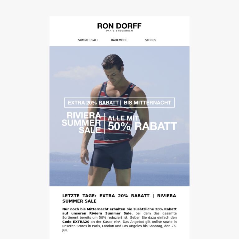 Bis Mitternacht: Extra 20% Rabatt - newsletter screenshot
