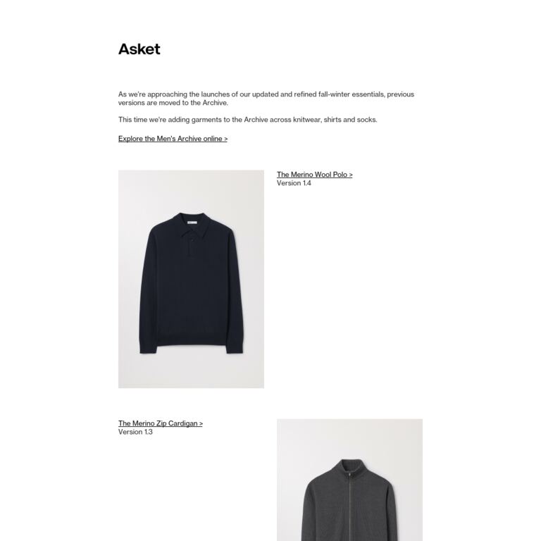 Archive update: Men's knitwear & denim shirt - newsletter screenshot