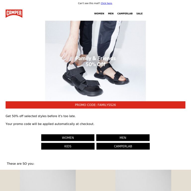 Last Call | 50% Off for Family & Friends - newsletter screenshot