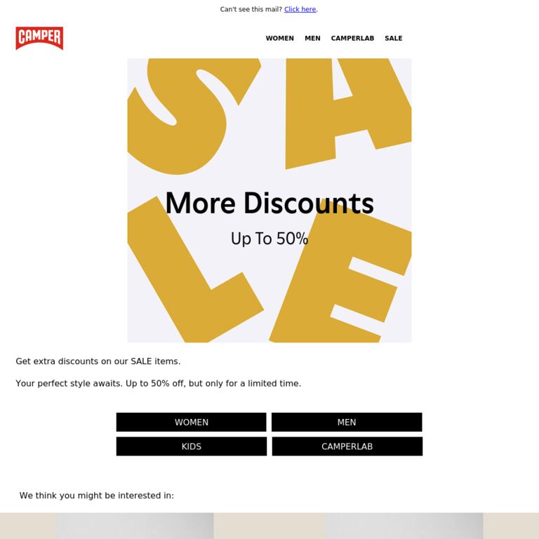 More Discounts: Up to 50% Off - newsletter screenshot