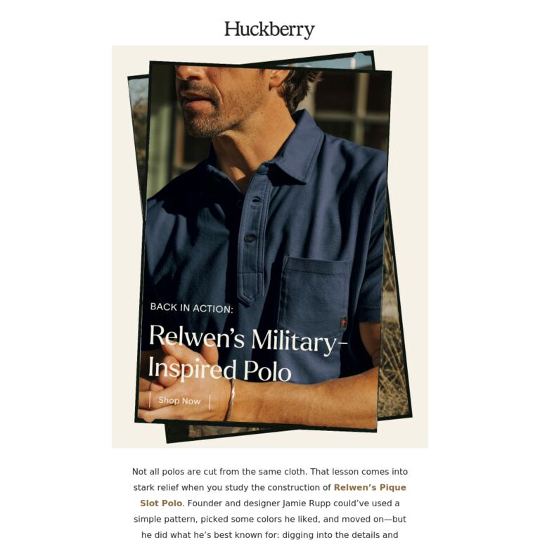 Relwen’s Military-Inspired Polo - newsletter screenshot