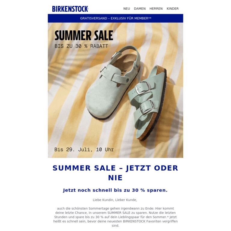 Jetzt oder nie: Erlebe deinen schönsten Summer Sale. - newsletter screenshot