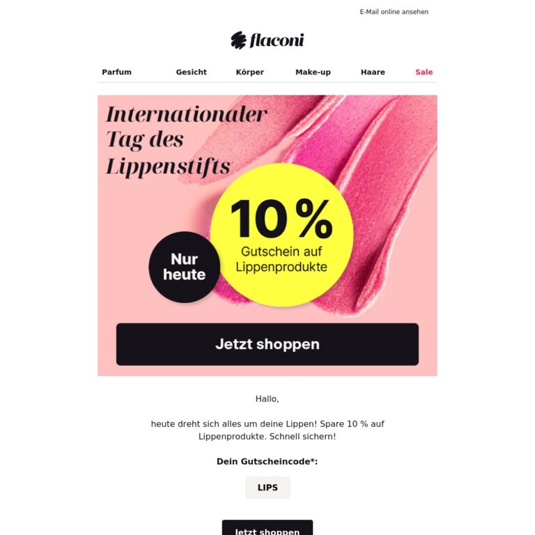 10% Gutschein auf deine Lippen-Highlights 💄 - newsletter screenshot