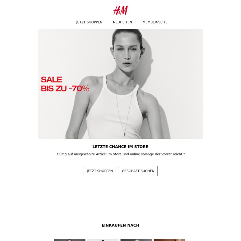 Noch bis morgen: -70% in den Stores - newsletter screenshot
