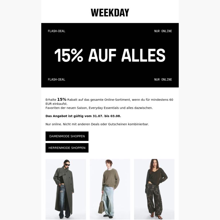 Überraschung: 15% Rabatt auf alles - newsletter screenshot