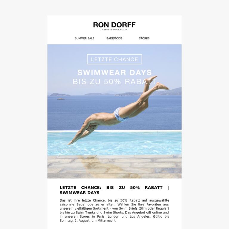 Bis zu 50% Rabatt auf Bademode - newsletter screenshot